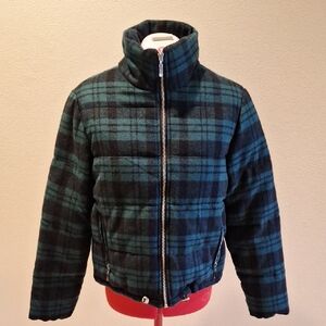Guess Plaid Puffer Jacket - Green and Navy Blue Size M